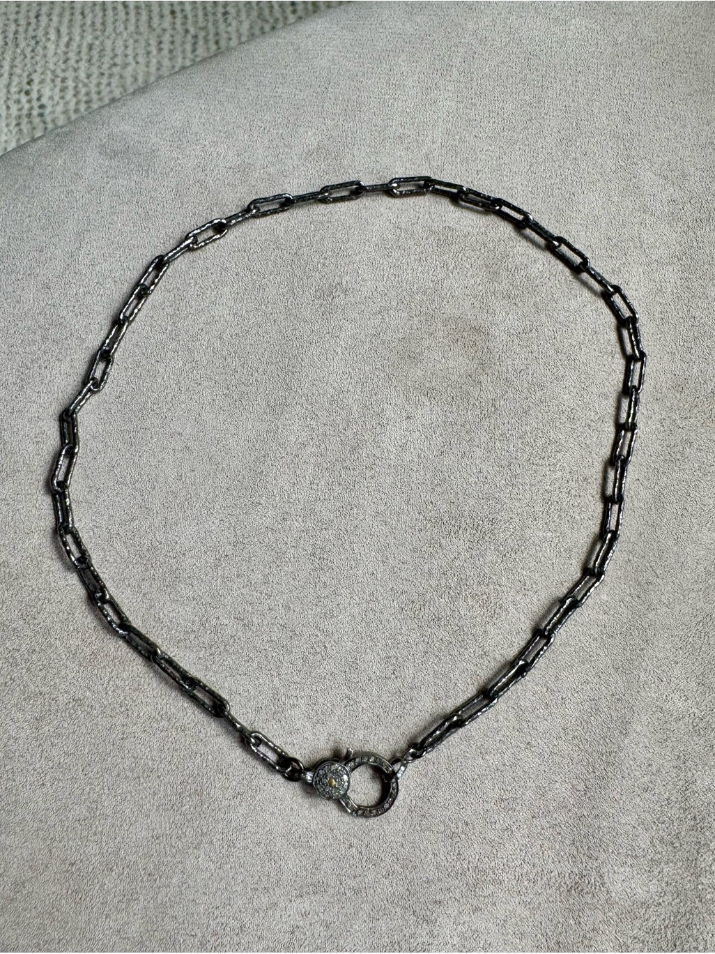 The Woods Burnished Silver Link Chain Necklace With Pave Clasp